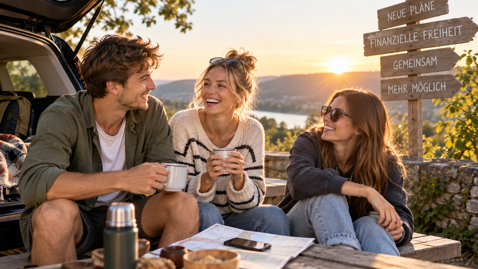 Drei junge Freunde verbringen gemeinsam Zeit draußen