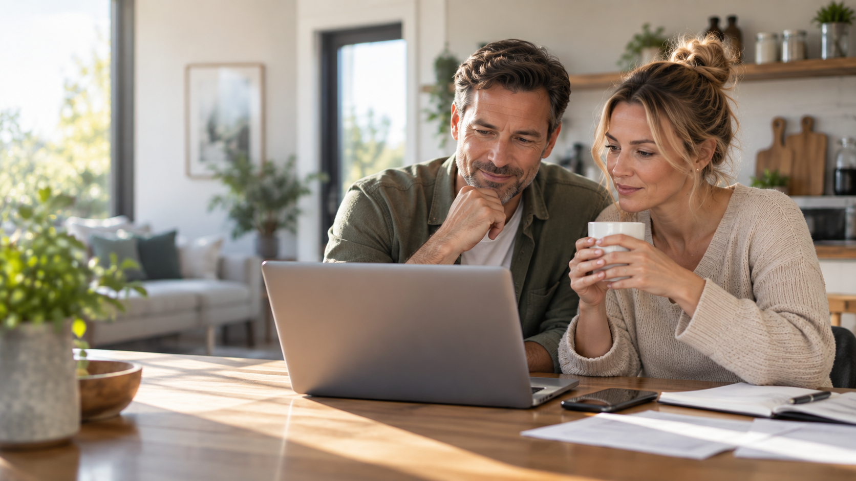 Paar vergleicht zu Hause Onlinekredite am Laptop